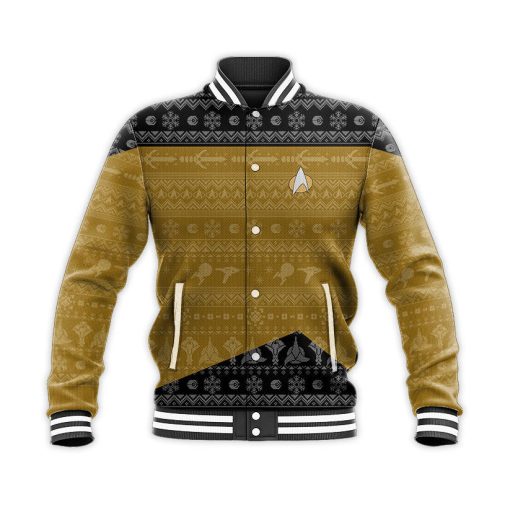 Gearhumans 3D S.T The Next Generation 1987 Yellow Ugly Christmas Custom Name Baseball Jacket