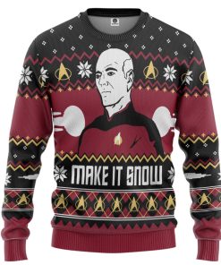 Gearhumans 3D Make It Snow With Captian Jean-Luc Picard Christmas Custom Ugly Long sleeve