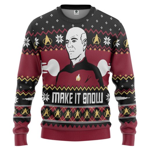 Gearhumans 3D Make It Snow With Captian Jean-Luc Picard Christmas Custom Ugly Long sleeve 2 Gearhumans 3D Make It Snow With Captian Jean-Luc Picard Christmas Custom Ugly Long sleeve