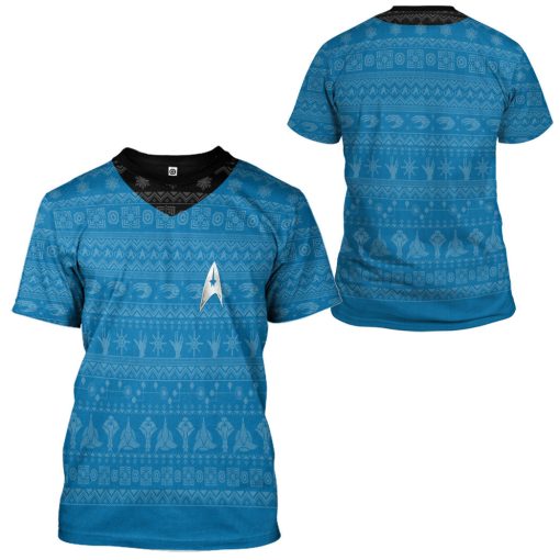 Gearhumans 3D S.T The Original Series 1966 1969 Blue Ugly Christmas Custom Hoodie Tshirt Apparel - Image 7