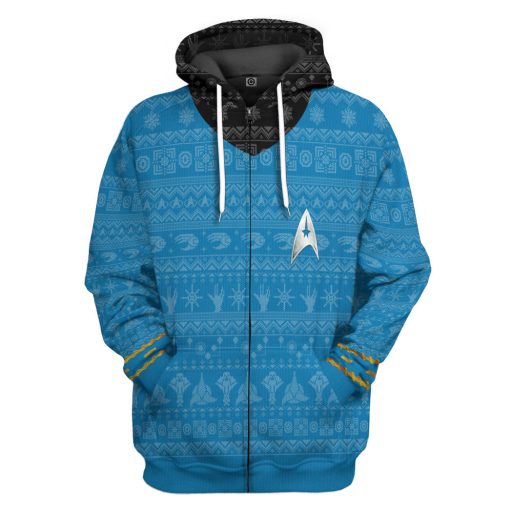 Gearhumans 3D S.T The Original Series 1966 1969 Blue Ugly Christmas Custom Hoodie Tshirt Apparel - Image 4