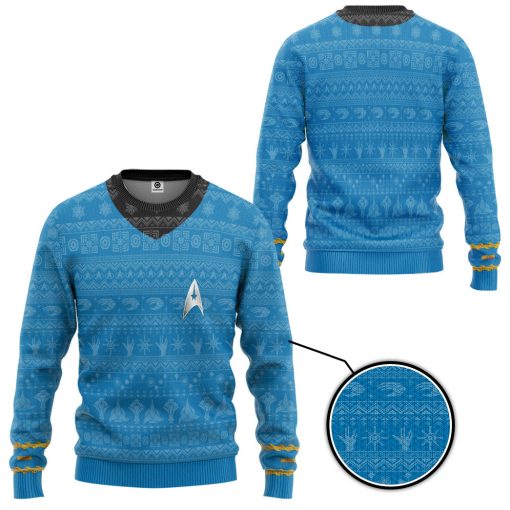 Gearhumans 3D S.T The Original Series 1966 1969 Blue Ugly Christmas Custom Hoodie Tshirt Apparel - Image 6