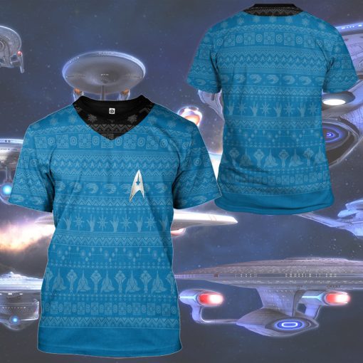 Gearhumans 3D S.T The Original Series 1966 1969 Blue Ugly Christmas Custom Hoodie Tshirt Apparel - Image 9