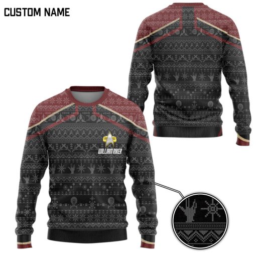 Gearhumans 3D S.T Picard 2020 Red Ugly Christmas Custom Name Ugly Long Sleeve - Image 2