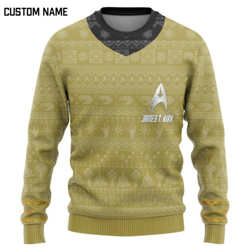 Gearhumans 3D S.T The Original Series 1966 1969 Yellow Ugly Christmas Custom Name Ugly Long Sleeve