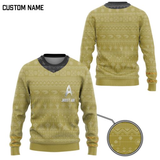 Gearhumans 3D S.T The Original Series 1966 1969 Yellow Ugly Christmas Custom Name Ugly Long Sleeve - Image 2