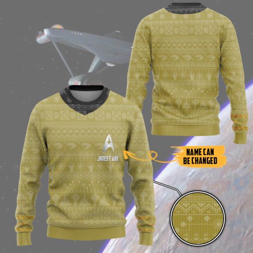 Gearhumans 3D S.T The Original Series 1966 1969 Yellow Ugly Christmas Custom Name Ugly Long Sleeve - Image 3