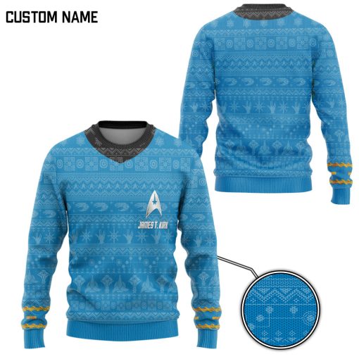 Gearhumans 3D S.T The Original Series 1966 1969 Blue Ugly Christmas Custom Name Ugly Long Sleeve - Image 2