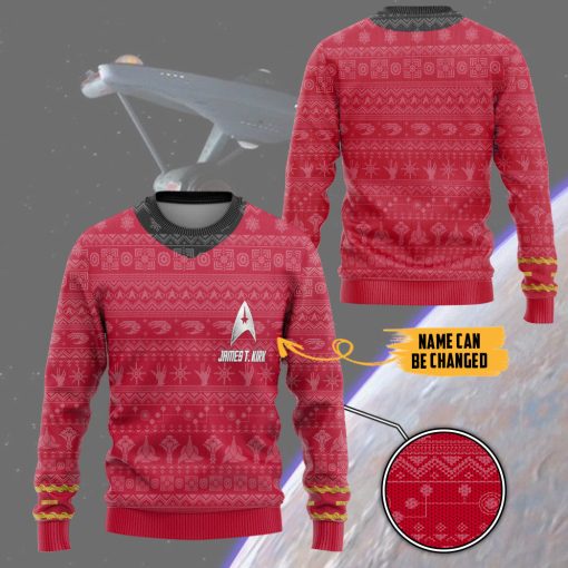 Gearhumans 3D S.T The Original Series 1966 1969 Red Ugly Christmas Custom Name Ugly Long Sleeve - Image 3