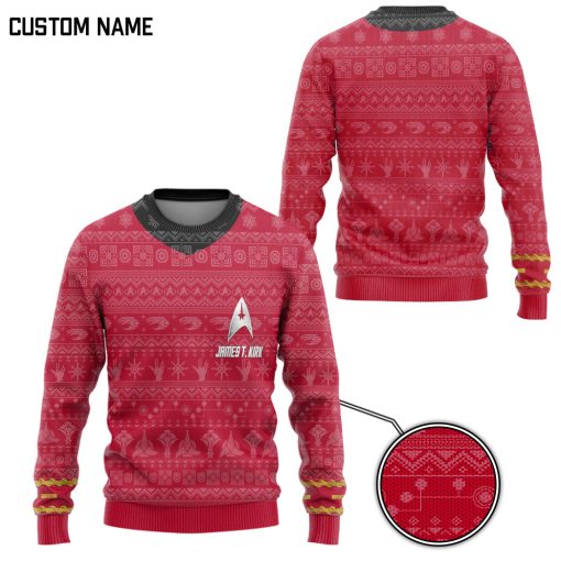 Gearhumans 3D S.T The Original Series 1966 1969 Red Ugly Christmas Custom Name Ugly Long Sleeve - Image 2