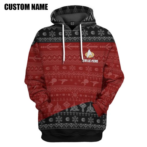 Gearhumans 3D S.T The Next Generation 1987 Red Ugly Christmas Custom Name Hoodie Tshirt Apparel