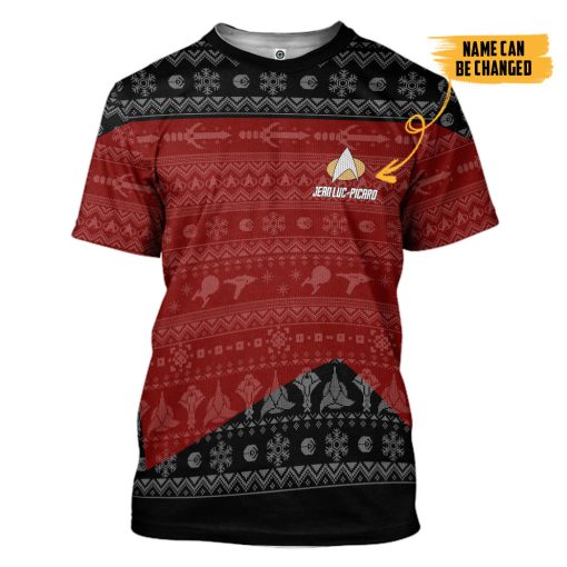 Gearhumans 3D S.T The Next Generation 1987 Red Ugly Christmas Custom Name Hoodie Tshirt Apparel - Image 3