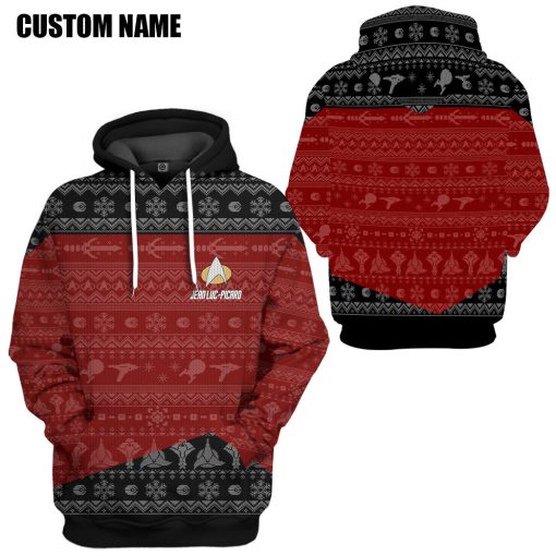 Gearhumans 3D S.T The Next Generation 1987 Red Ugly Christmas Custom Name Hoodie Tshirt Apparel - Image 5