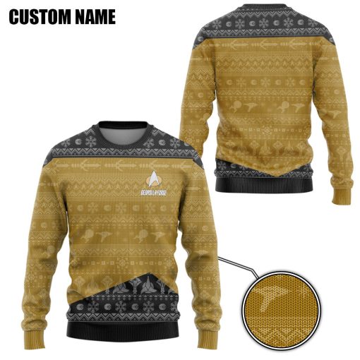 Gearhumans 3D S.T The Next Generation 1987 Yellow Ugly Christmas Custom Name Hoodie Tshirt Apparel - Image 6