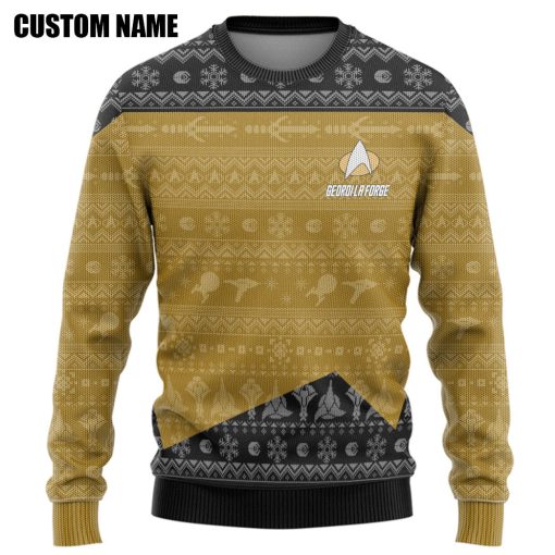 Gearhumans 3D S.T The Next Generation 1987 Yellow Ugly Christmas Custom Name Hoodie Tshirt Apparel - Image 2