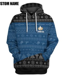 Gearhumans 3D S.T The Next Generation 1987 Blue Ugly Christmas Custom Name Hoodie Tshirt Apparel