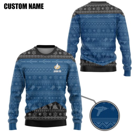 Gearhumans 3D S.T The Next Generation 1987 Blue Ugly Christmas Custom Name Hoodie Tshirt Apparel 5 Gearhumans 3D S.T The Next Generation 1987 Blue Ugly Christmas Custom Name Hoodie Tshirt Apparel - Image 5