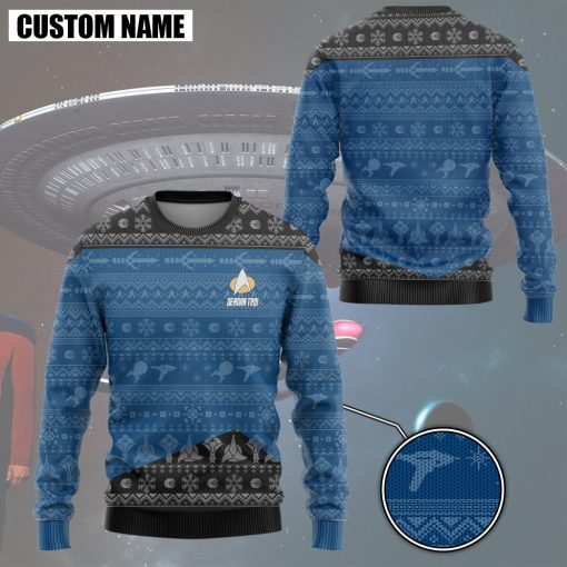 Gearhumans 3D S.T The Next Generation 1987 Blue Ugly Christmas Custom Name Hoodie Tshirt Apparel 13 Gearhumans 3D S.T The Next Generation 1987 Blue Ugly Christmas Custom Name Hoodie Tshirt Apparel - Image 13