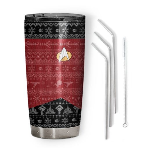 Gearhumans 3D S.T The Next Generation 1987 Red Ugly Christmas Custom Design Vacuum Insulated Tumblers - Image 4