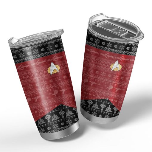 Gearhumans 3D S.T The Next Generation 1987 Red Ugly Christmas Custom Design Vacuum Insulated Tumblers - Image 2