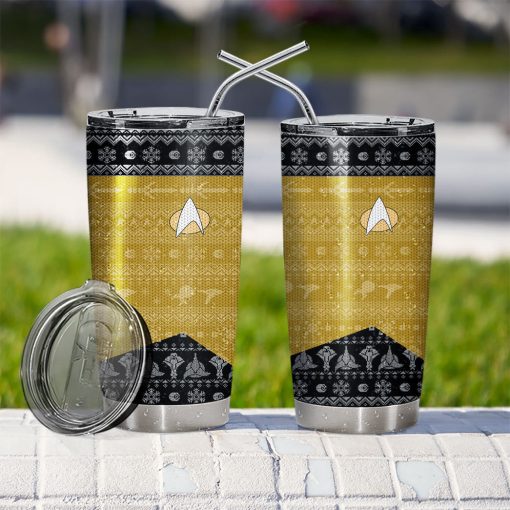 Gearhumans 3D S.T The Next Generation 1987 Yellow Ugly Christmas Custom Design Vacuum Insulated Tumblers - Image 8