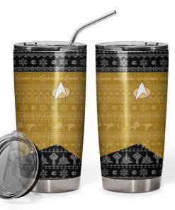 Gearhumans 3D S.T The Next Generation 1987 Yellow Ugly Christmas Custom Design Vacuum Insulated Tumblers