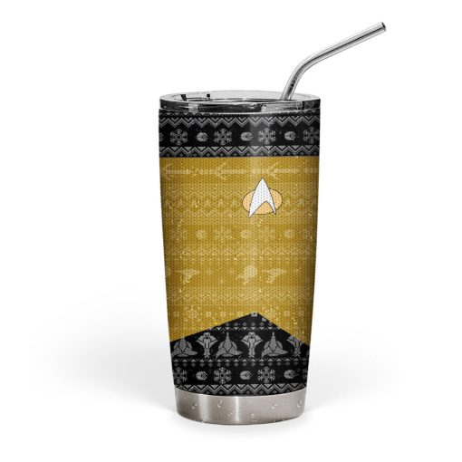 Gearhumans 3D S.T The Next Generation 1987 Yellow Ugly Christmas Custom Design Vacuum Insulated Tumblers - Image 3