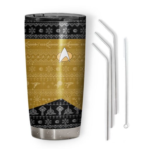 Gearhumans 3D S.T The Next Generation 1987 Yellow Ugly Christmas Custom Design Vacuum Insulated Tumblers - Image 4