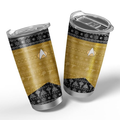 Gearhumans 3D S.T The Next Generation 1987 Yellow Ugly Christmas Custom Design Vacuum Insulated Tumblers - Image 2