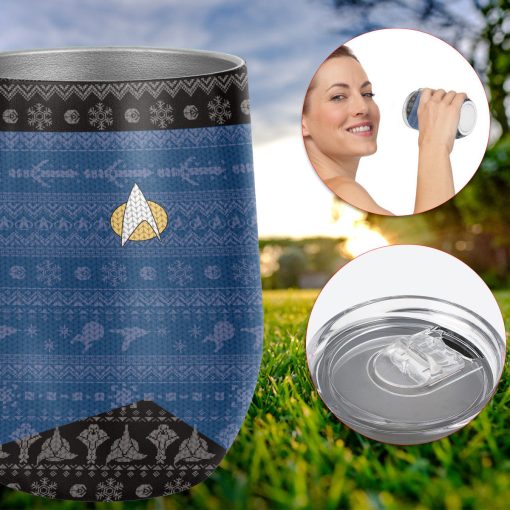 Gearhumans 3D S.T The Next Generation 1987 Blue Ugly Christmas Custom Design Vacuum Insulated Tumblers - Image 9