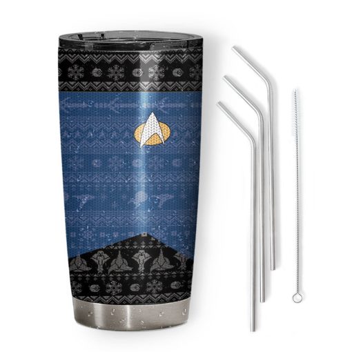 Gearhumans 3D S.T The Next Generation 1987 Blue Ugly Christmas Custom Design Vacuum Insulated Tumblers - Image 2
