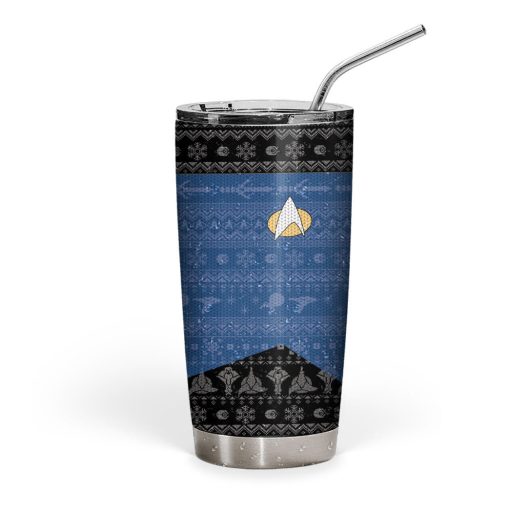Gearhumans 3D S.T The Next Generation 1987 Blue Ugly Christmas Custom Design Vacuum Insulated Tumblers - Image 3
