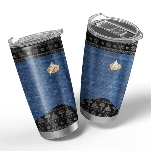 Gearhumans 3D S.T The Next Generation 1987 Blue Ugly Christmas Custom Design Vacuum Insulated Tumblers - Image 4