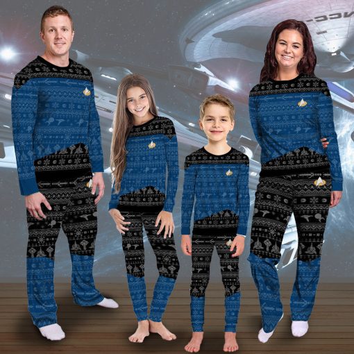 Gearhumans 3D S.T The Next Generation 1987 Blue Ugly Christmas Custom Pajamas Set - Image 6