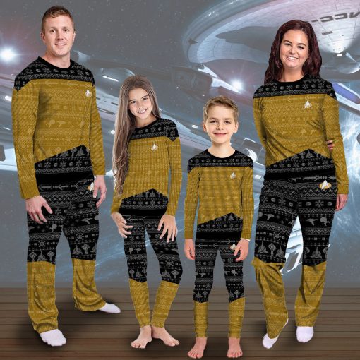 Gearhumans 3D S.T The Next Generation 1987 Yellow Ugly Christmas Custom Pajamas Set - Image 5