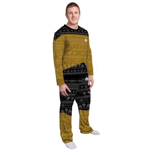 Gearhumans 3D S.T The Next Generation 1987 Yellow Ugly Christmas Custom Pajamas Set - Image 2