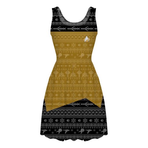 Gearhumans 3D S.T The Next Generation 1987 Yellow Ugly Christmas Custom Women Dress