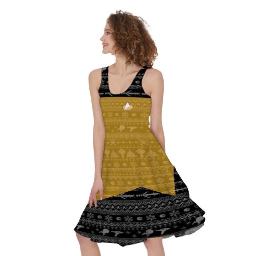 Gearhumans 3D S.T The Next Generation 1987 Yellow Ugly Christmas Custom Women Dress - Image 3