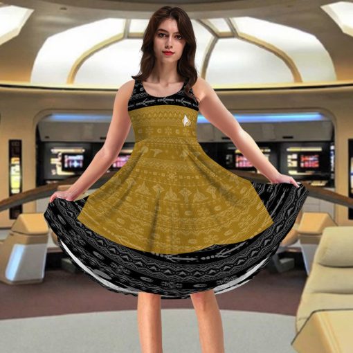 Gearhumans 3D S.T The Next Generation 1987 Yellow Ugly Christmas Custom Women Dress - Image 4
