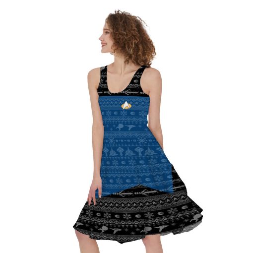 Gearhumans 3D S.T The Next Generation 1987 Blue Ugly Christmas Custom Women Dress - Image 2