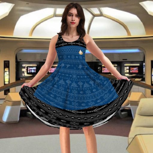 Gearhumans 3D S.T The Next Generation 1987 Blue Ugly Christmas Custom Women Dress - Image 4