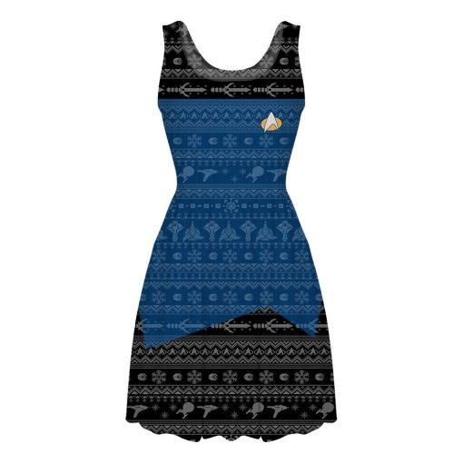 Gearhumans 3D S.T The Next Generation 1987 Blue Ugly Christmas Custom Women Dress