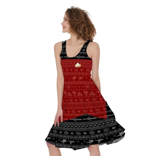Gearhumans 3D S.T The Next Generation 1987 Red Ugly Christmas Custom Women Dress - Image 3