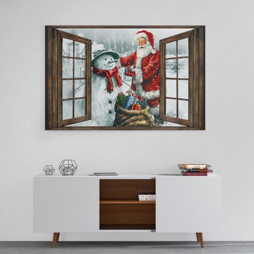 Gearhumans 3D Joyful Santa and Snowman Christmas Custom Canvas 3 Gearhumans 3D Joyful Santa and Snowman Christmas Custom Canvas - Image 3