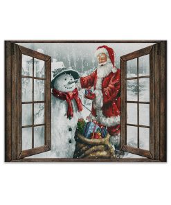 Gearhumans 3D Joyful Santa and Snowman Christmas Custom Canvas