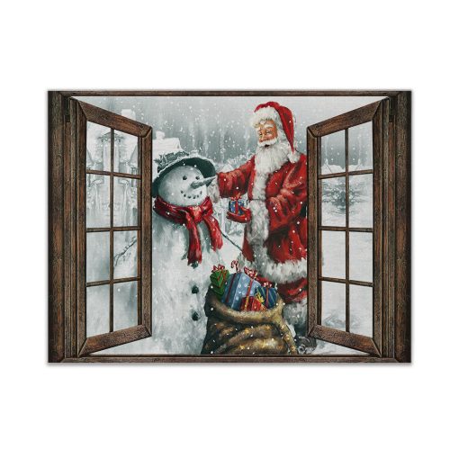 Gearhumans 3D Joyful Santa and Snowman Christmas Custom Canvas 1 Gearhumans 3D Joyful Santa and Snowman Christmas Custom Canvas