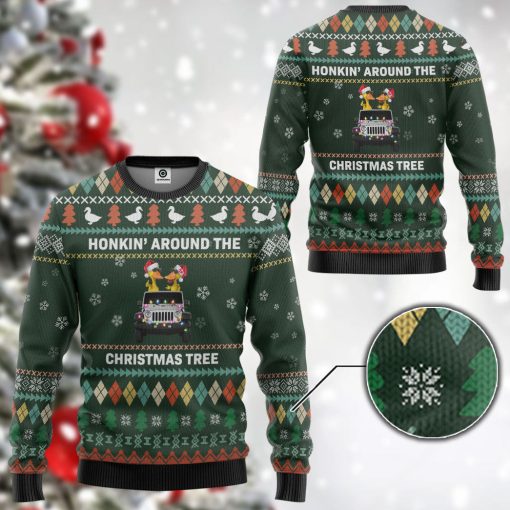 Gearhumans 3D Travelling Duck Red Truck Christmas Custom Ugly Sweater - Image 3