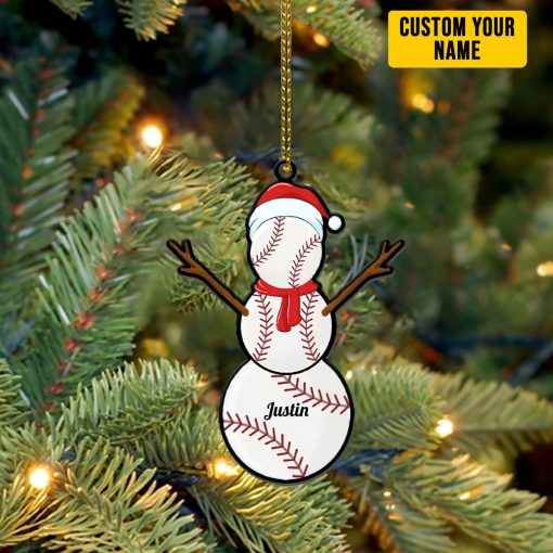 Gearhumans 3D Christmas Baseball Balls Santa Snowman Custom Name Ornament - Image 3