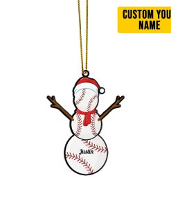 Gearhumans 3D Christmas Baseball Balls Santa Snowman Custom Name Ornament