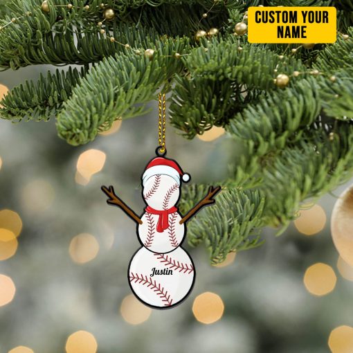 Gearhumans 3D Christmas Baseball Balls Santa Snowman Custom Name Ornament - Image 2